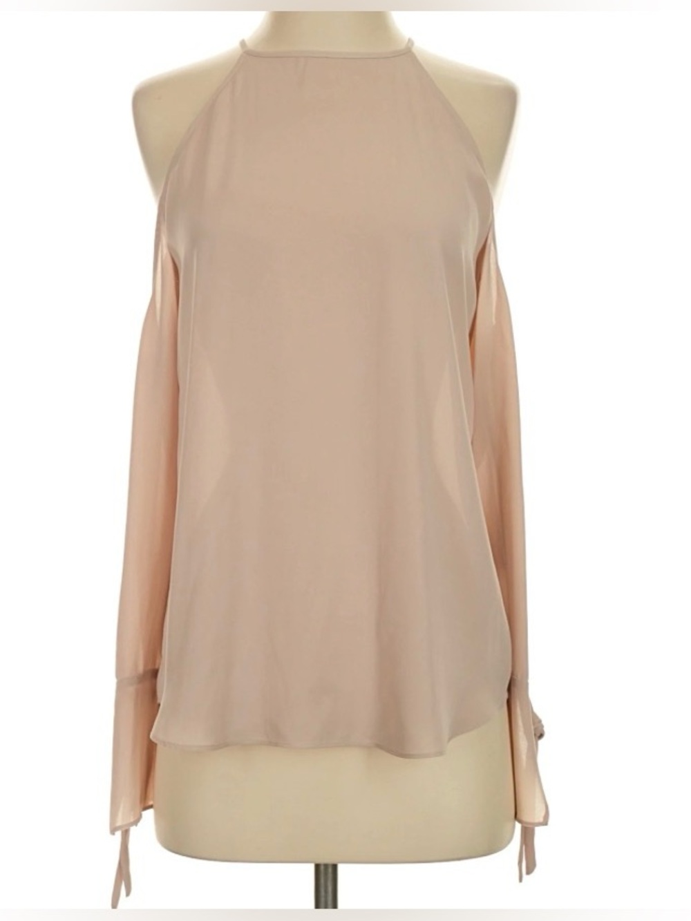 Trouve Light Pink Cold-Shoulder Tie-Sleeve Blouse